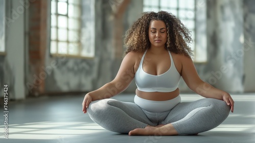 Plus size woman practicing yoga