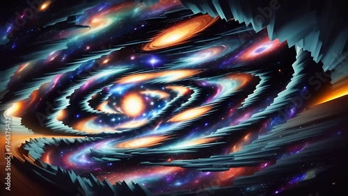 Dynamic vortex of light simulating a galactic swirl. Perfect for space-themed projects, tech videos, and futuristic designs. Experience the power of cosmic aesthetics. photo