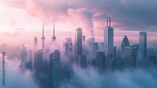Abstract cityscape icon. Dramatic, majestic, urban landscape, skyline view, highrise structures, cityscape, architecture, metropolitan. Generated by AI