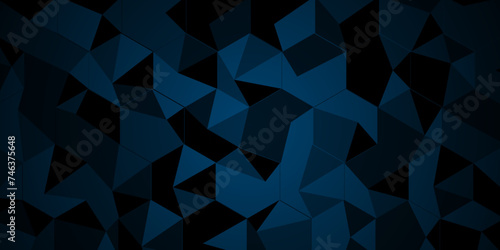 Abstract geometric pattern black and blue Polygon backdrop triangle, business and corporate background. Minimal diamond vector element metallic chain rough triangular low polygon backdrop.