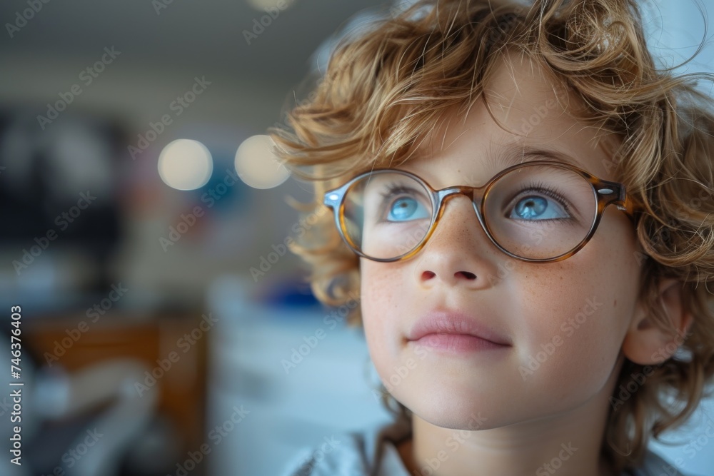 Young Boy Wearing Glasses Looking Up Young Boy Wearing Glasses Looking Up