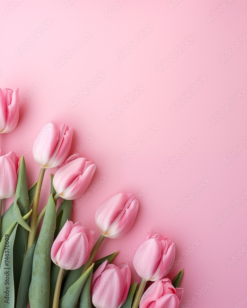 Top view of tulips lying on empty background