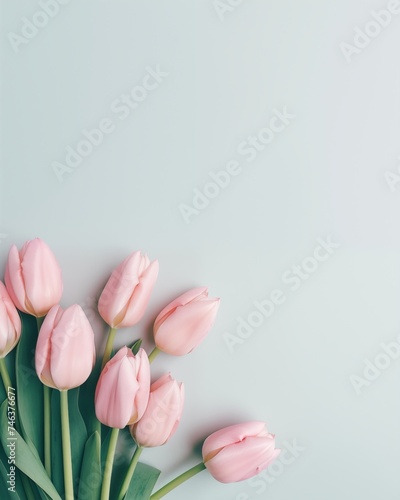 Top view of tulips lying on empty background © Spyrydon