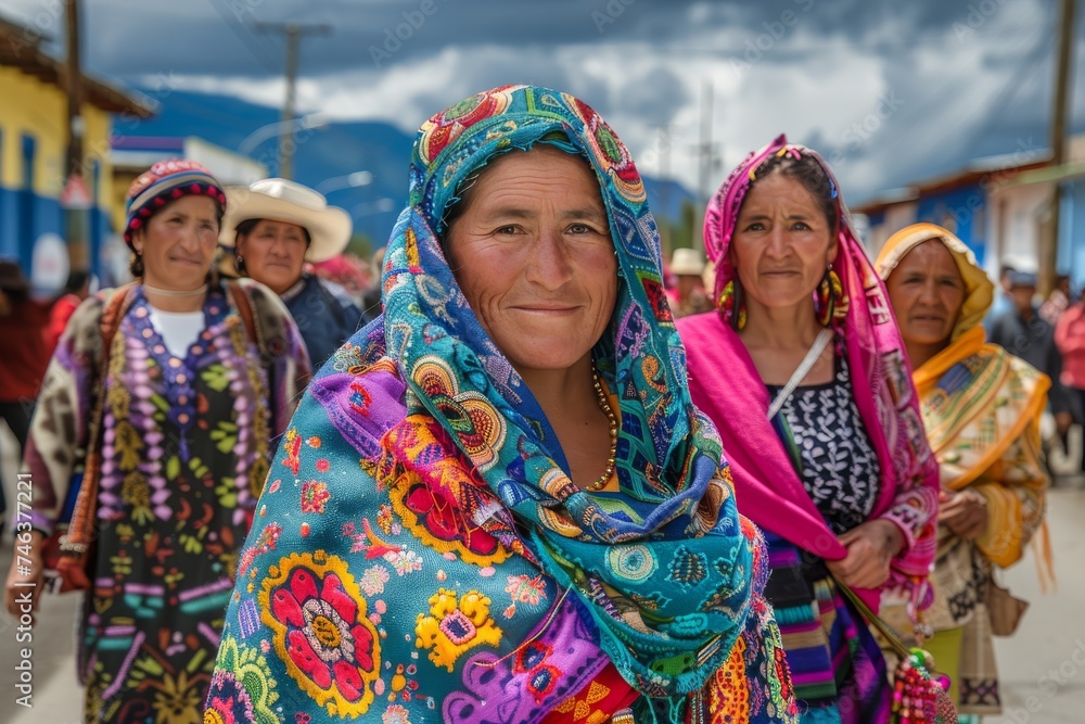 Naklejka premium Group of Women Walking Down a Street