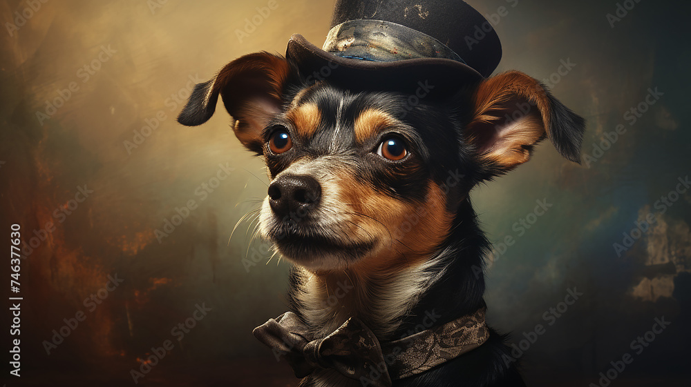 portrait of a cute dog in a classic hat, vintage look