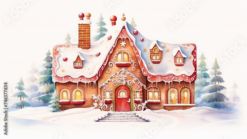 gingerbread house isolated on a white background, christmas dessert, holiday greeting tradition © kichigin19