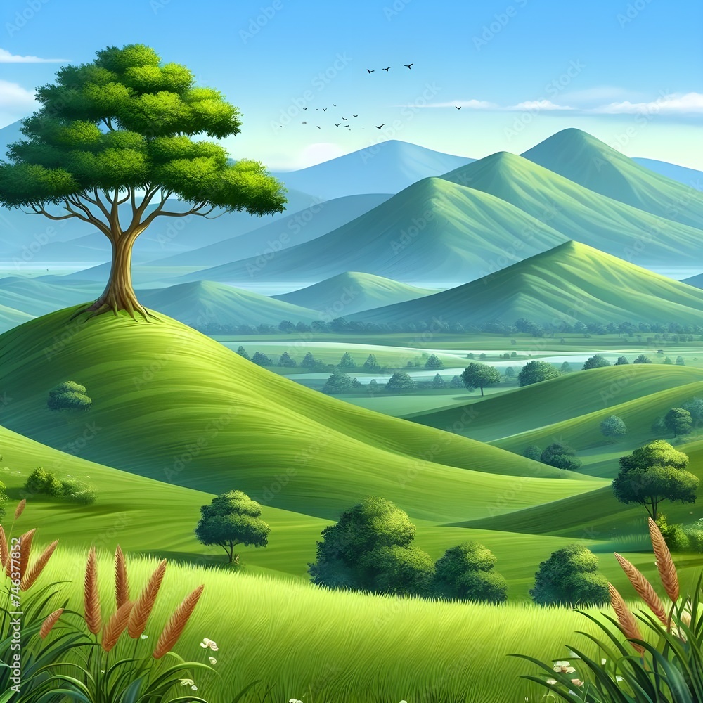 landscape with green hills