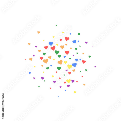 Rainbow colored scattered hearts. LGBT valentine