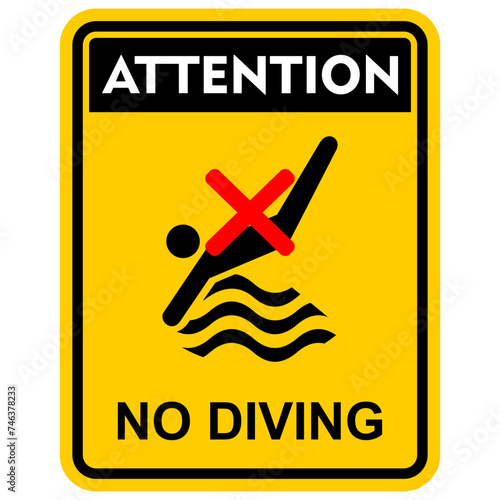 Attention, no diving, sticker vector