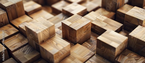 Abstract geometric shapes wooden blocks structure background. AI generated image