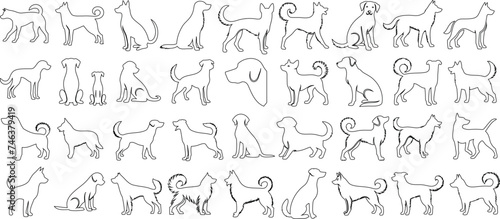 Dog line art, minimalist canine design, abstract pet illustration, simple animal sketch, modern home decor, dogs outline for pet lovers