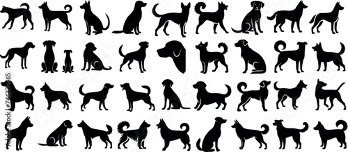 Playful dog silhouettes in various poses, perfect for animal lovers