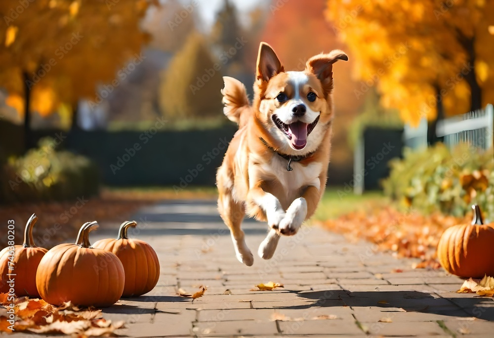 jack russell terrier in autumn park - obrazy, fototapety, plakaty 