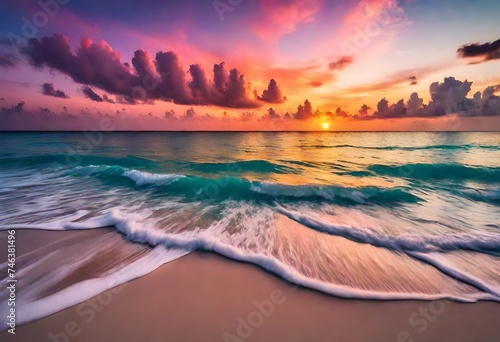 Sea waves and sunrise #746381496