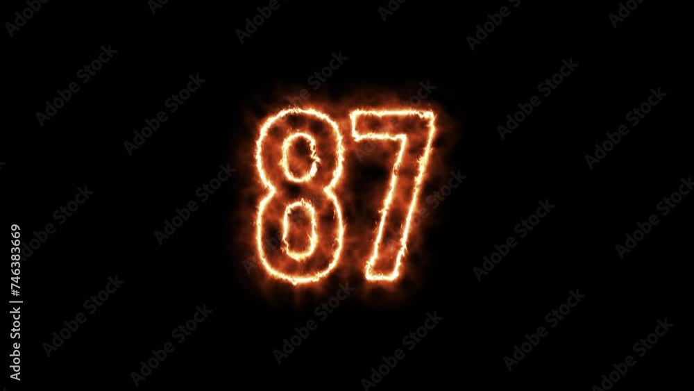 Number 87 fire Animation on a black background. Number Eighty Seven one is burning in flames Animation on Isolated Black Background Number 87 fire Animation on a black background. Number Eighty Seven one is burning in flames Animation on Isolated Black Background