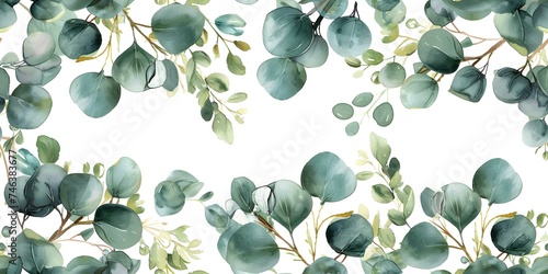 Elegant Eucalyptus Branch and Floral Watercolor Design Seamless Background. Concept Watercolor, Eucalyptus, Floral, Seamless Background, Elegant © Anastasiia