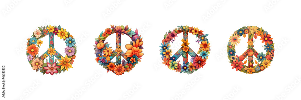 Peace flower symbol set watercolor. Vector illustration design.