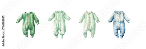 Baby one-pieces sleepsuit isolated set watercolor. Vector illustration design. photo