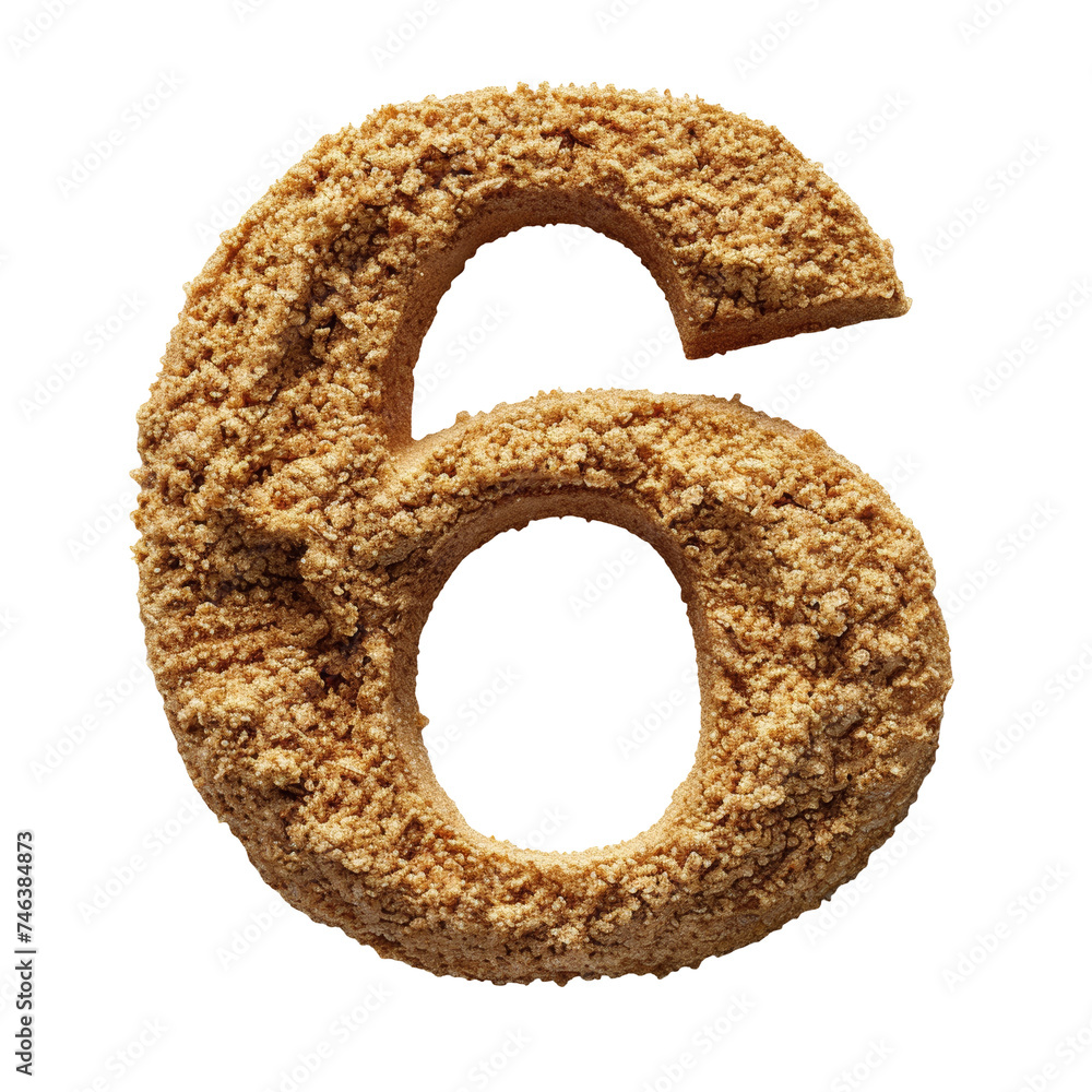 Textured Sand Number 6 Isolated on Transparent or White Background, PNG Textured Sand Number 6 Isolated on Transparent or White Background, PNG