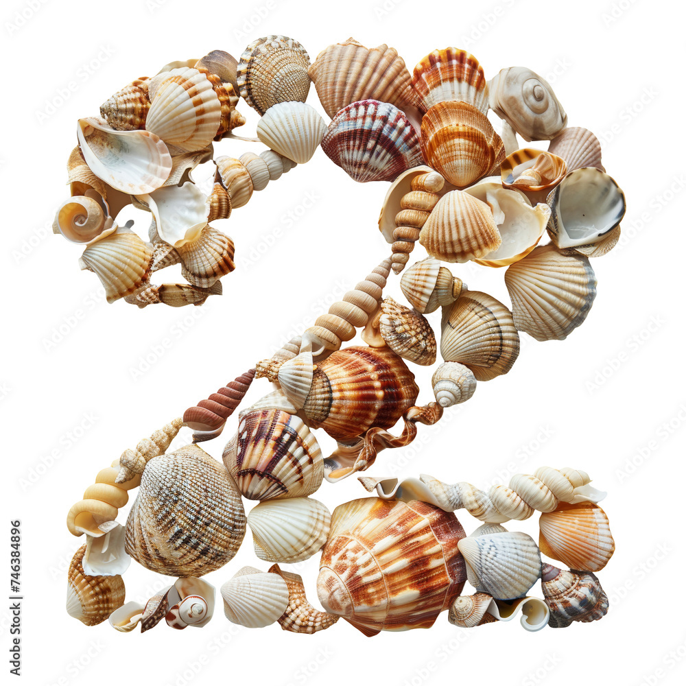 Beach Shells Number 2 Isolated on Transparent or White Background, PNG