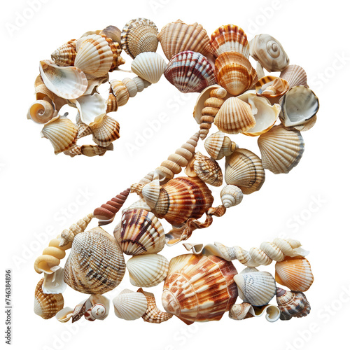 Beach Shells Number 2 Isolated on Transparent or White Background, PNG