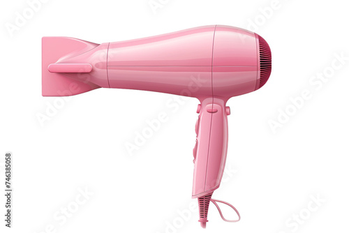 a pink hair dryer with a cord isolated on transparent background, png file