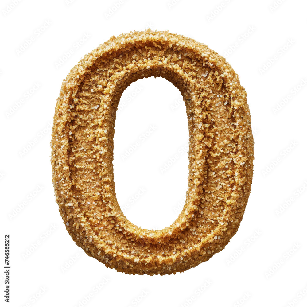 Number 0 Textured Sand Isolated on Transparent or White Background, PNG