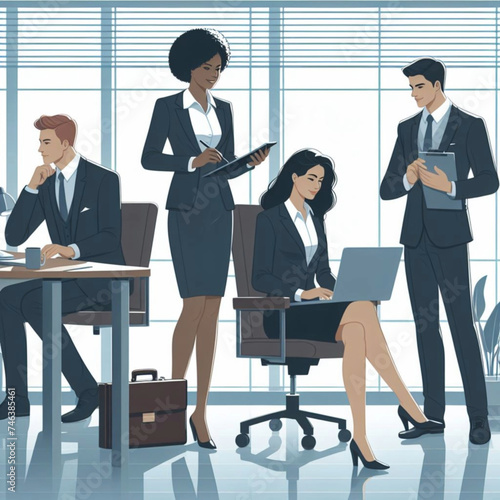 Business people working in the office together, vector illustration