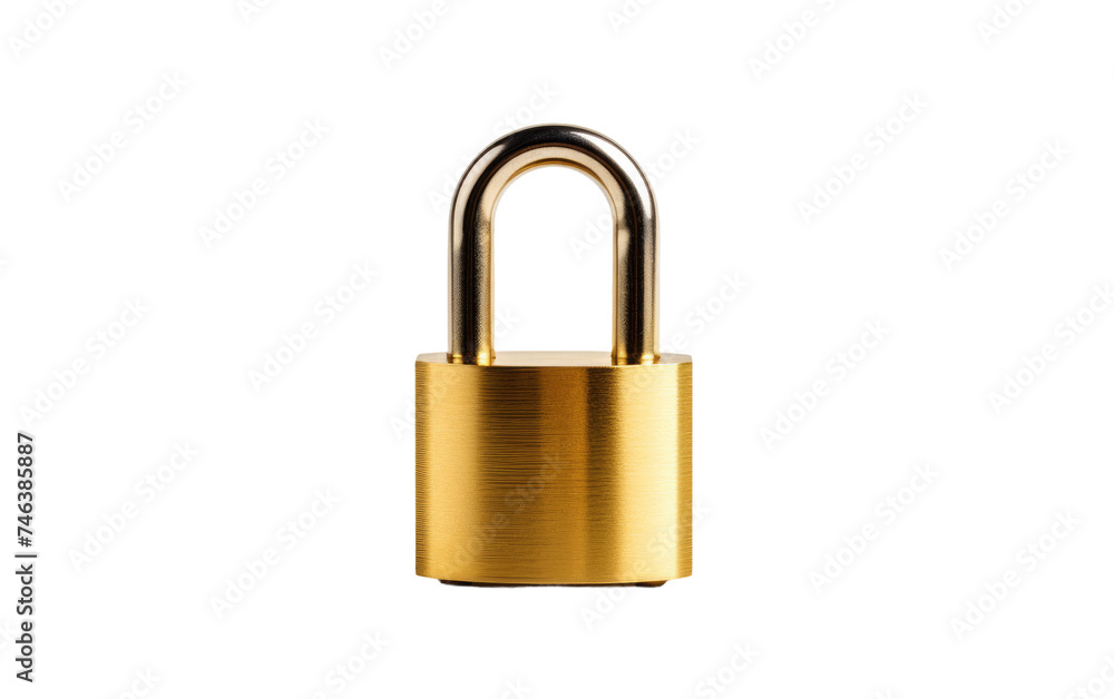 A brass padlock sits prominently. The keyhole is visible, hinting at the security it provides for belongings. on a White or Clear Surface PNG Transparent Background. A brass padlock sits prominently. The keyhole is visible, hinting at the security it provides for belongings. on a White or Clear Surface PNG Transparent Background.
