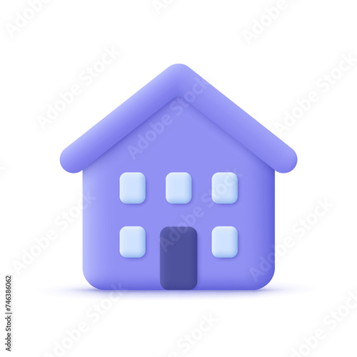 House. Real estate, home, mortgage and loan concept. 3d vector icon. Cartoon minimal style.