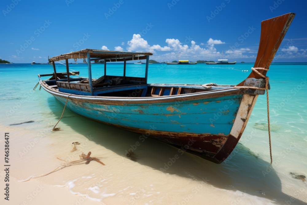 Cruise by boat through the picturesque landscapes of Thailand, exploring turquoise waters, lush greenery and sandy shores Cruise by boat through the picturesque landscapes of Thailand, exploring turquoise waters, lush greenery and sandy shores