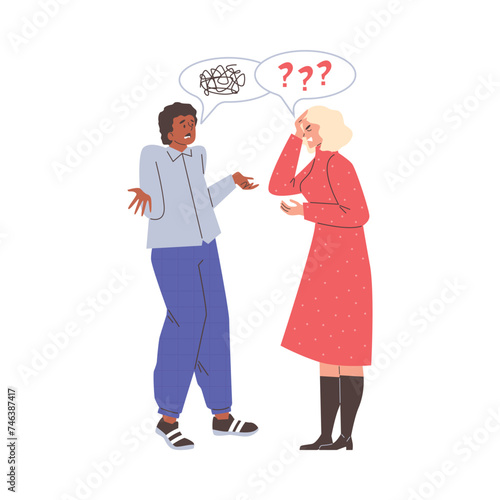 Couple's argument with question marks vector illustration