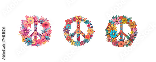 Flower peace sign set watercolor. Vector illustration design.