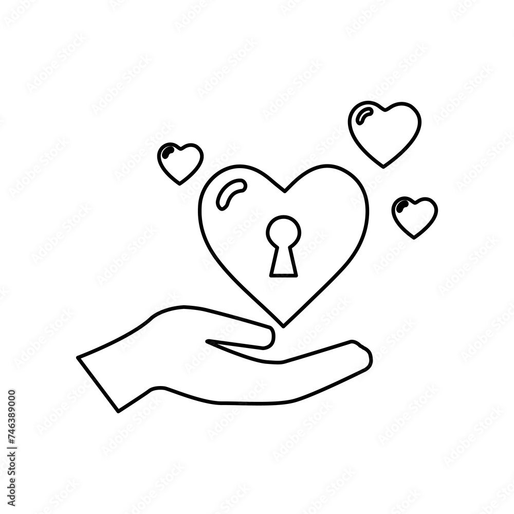 hand icon, heart with lock on a white background, vector illustration hand icon, heart with lock on a white background, vector illustration