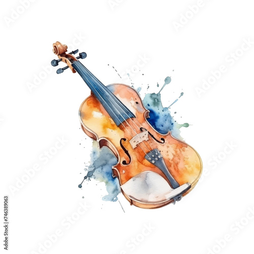 Watercolor violin on white background