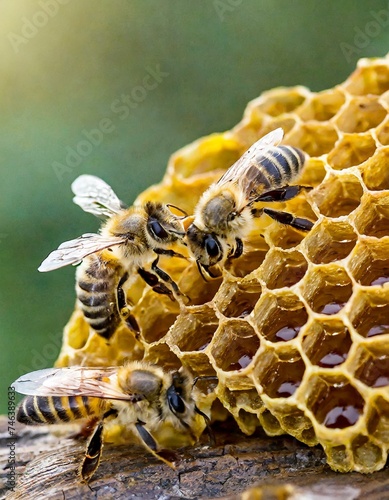 Zwei Bienen arbeiten in der Wabe - Honig Erzeugung © Stefan