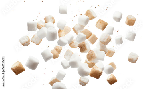 Marshmallows Falling Into the Air. Marshmallows are falling into the air. The fluffy confections are suspended in mid air. on a White or Clear Surface PNG Transparent Background.