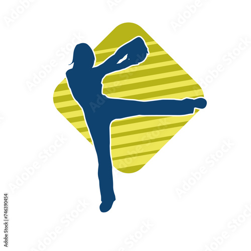 Silhouette of a slim sporty woman doing pilates exercise using gym ball. Silhouette of a sporty female doing physical exercise using fitness ball. 