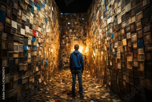 Overwhelming information data explode out of head of young human brain, too much media, too much information
