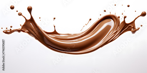 Melted Milk Chocolate wavy splash isolated on white background