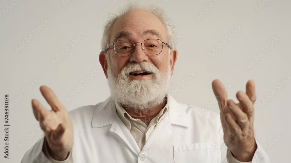 Portrait of an elderly male doctor greeting a patient Portrait of an elderly male doctor greeting a patient