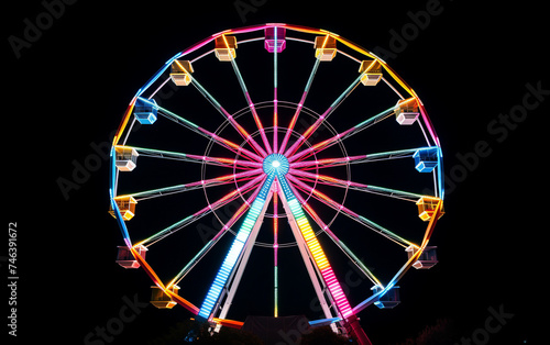 Carnival Ferris Wheel Illuminated in Splendor Isolated on White Background.