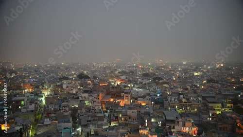 night view of jodhpur also known as bluecity, suncity of rajasthan. aerial view of bluecity jodhpur, night view of jodhpur city, photo