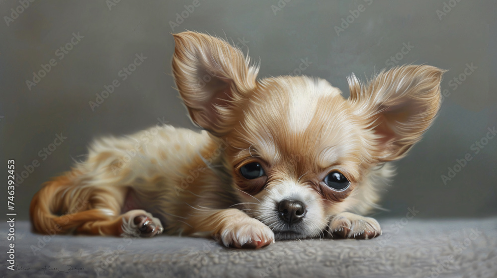 a hyperrealistic image capturing the playful exuberance of a Chihuahua puppy a hyperrealistic image capturing the playful exuberance of a Chihuahua puppy