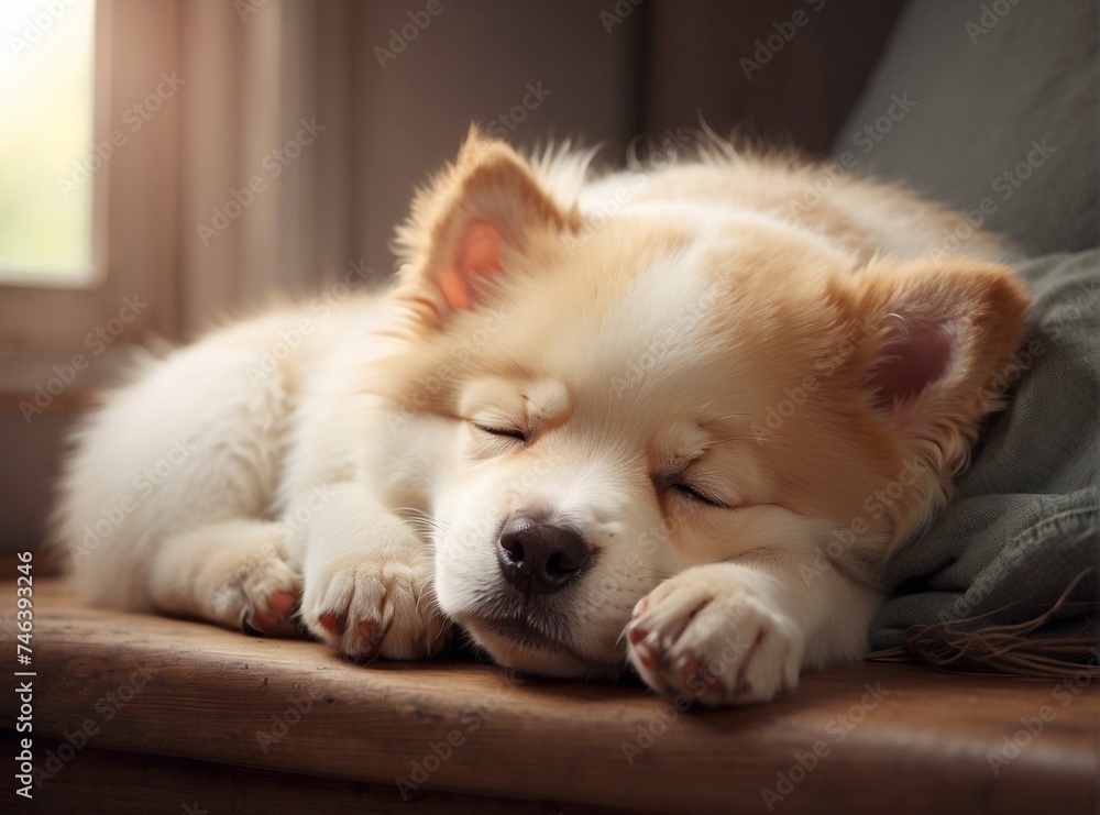 Fototapeta premium Cute dog sleeping on the bed