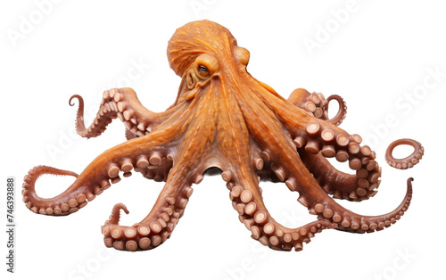 Octopus Laying. Its eight arms are spread around its body, creating a symmetrical pattern. The octopus appears relaxed and still. on a White or Clear Surface PNG Transparent Background.