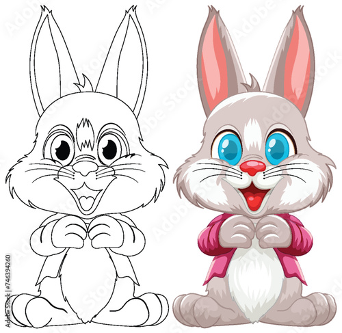 Vector illustration of a rabbit, outlined and colored.