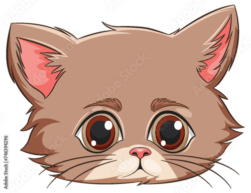 Cute illustrated face of a young brown cat