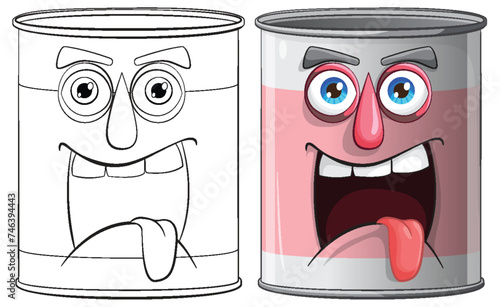 Two animated cans showing different emotions.