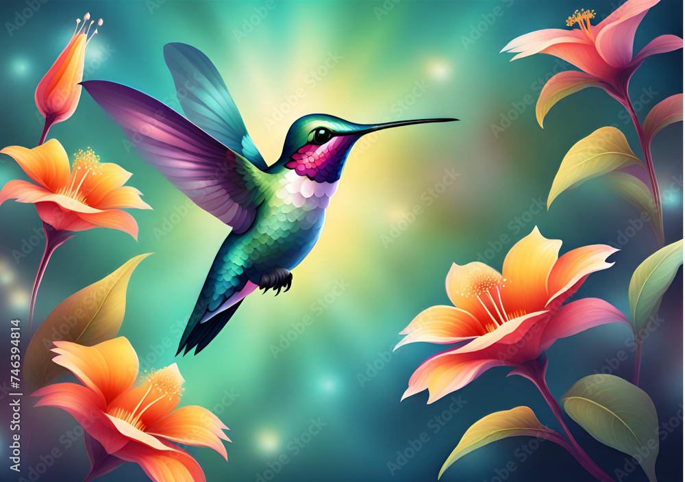 Obraz premium Hummingbird bird flower wallpaper image.